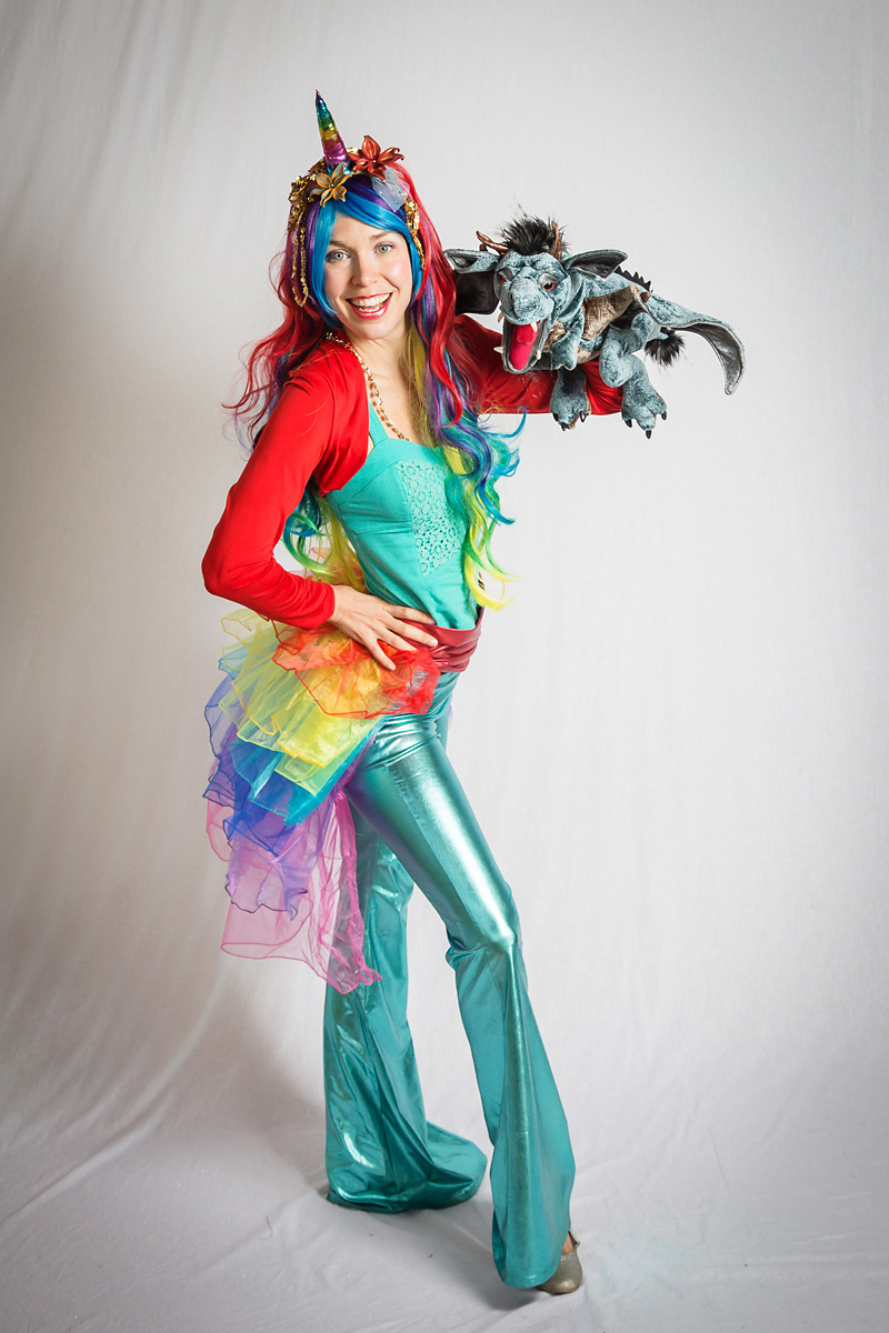 Bring a Rainbow Unicorn to your party with Marshmallow the Dragon! Puppets are wonderful party magic
